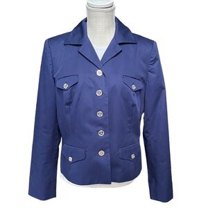 Ralph Lauren‎ Navy Blue Silk Blend Button Front Jacket & Silver Button Size: 14